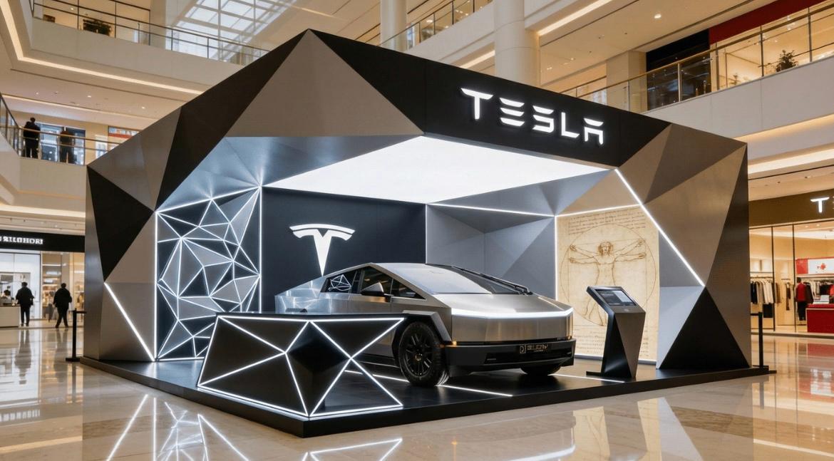 Premium exhibition booth with architectural framing